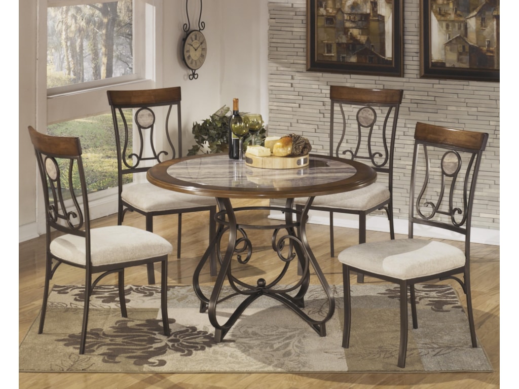 Signature Design By Ashley Hopstand 5 Piece Round Dining Table Set Signature Design By Ashley Hopstand 5 Piece Round Dining Table Set With Steel Frame Faux Marble Top John V Schultz Furniture