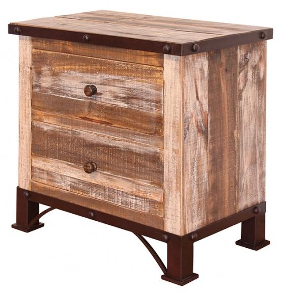 International Furniture Direct 900 Antique Rustic 2 Drawer Night Stand