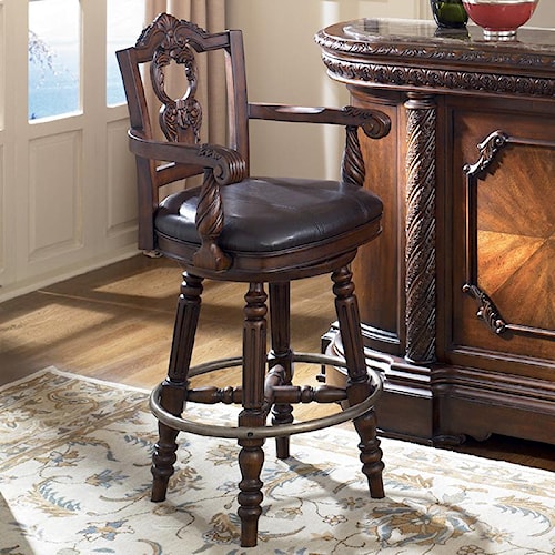 Old World 30 inch Swivel Bar Stool with Faux Leather Upholstered Seat Old World 30 inch Swivel Bar Stool with Faux Leather Upholstered Seat