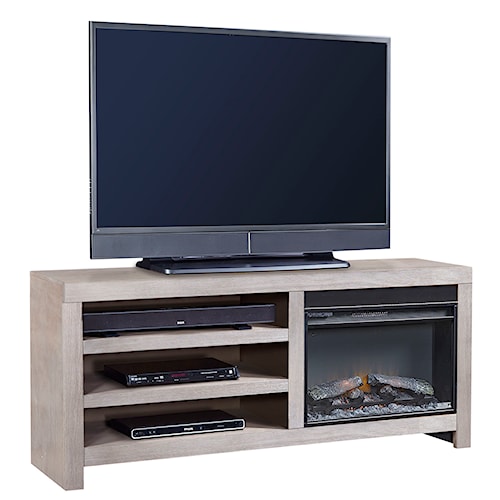 Aspenhome Contemporary Driftwood 65 Inch Fireplace Console