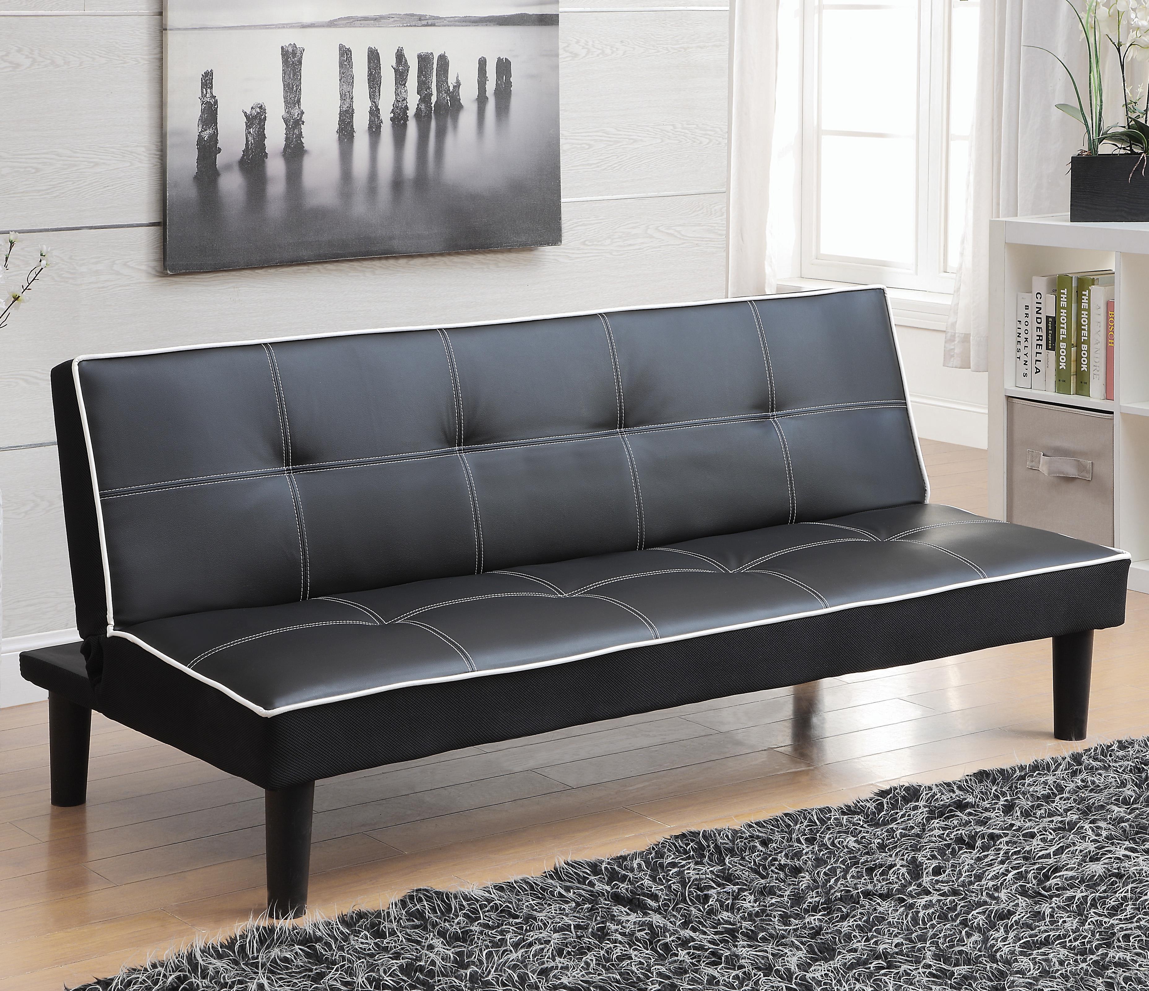 Coaster Sofa Beds and Futons Sofa Bed in Black Leatherette with White