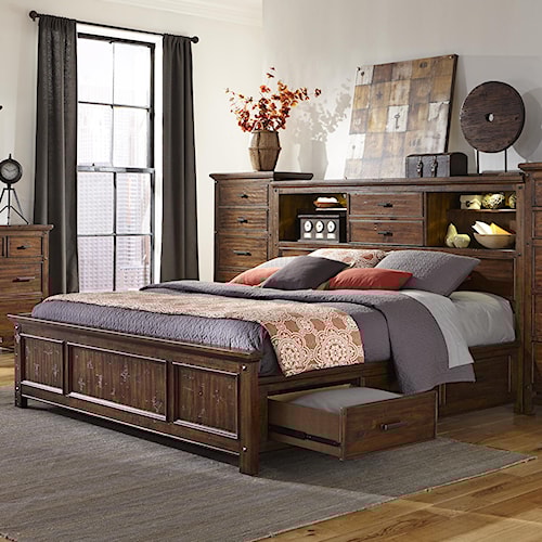 Intercon Wolf Creek Queen Bookcase Bed with Storage Rails - Wayside