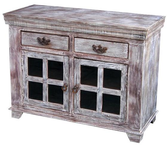 Jaipur Furniture Good Earth White Distressed Solid Wood 2Drawer 2Door