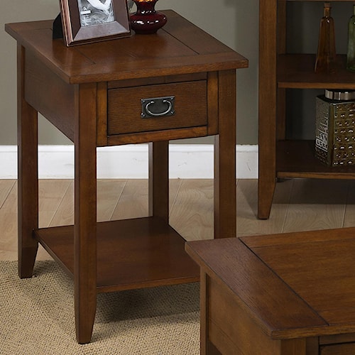 Jofran Mission Oak Chairside Table with 1 Drawer and 1