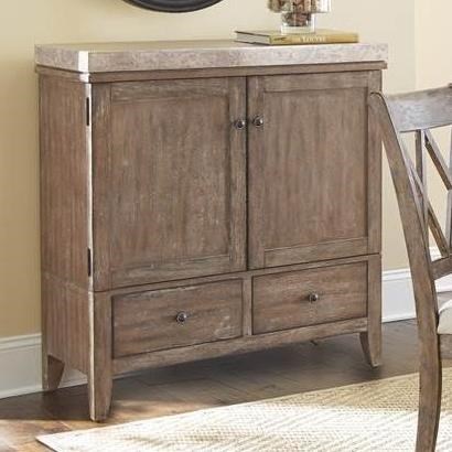 Franco White Marble Top Server with Hanging Stemware Storage Belfort Furniture Serving Table