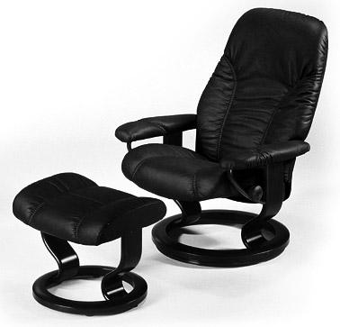 Stressless by Ekornes Stressless Recliners Consul Small Recliner/Ottoman: Batick Black & Black ...