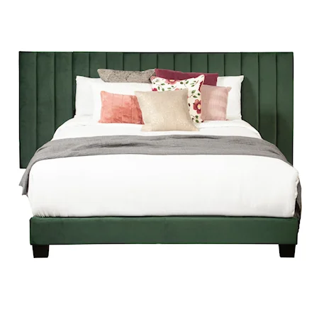 Contemporary Queen One Box Channeled Wall Upholstered Bed - Emerald Green