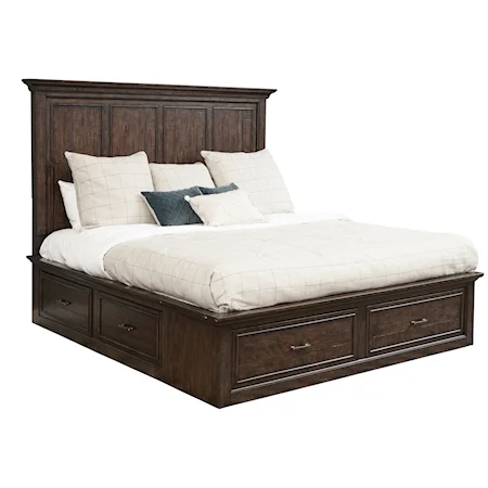 Traditional King Bed with Footboard and Side Storage