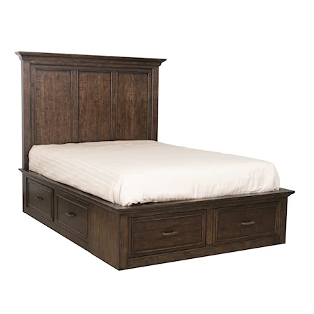 Traditional Queen Bed with Footboard and Side Storage