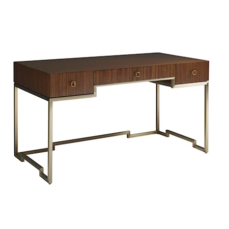Contemporary Writing Desk with Stainless Steel Frame and 3 Drawers