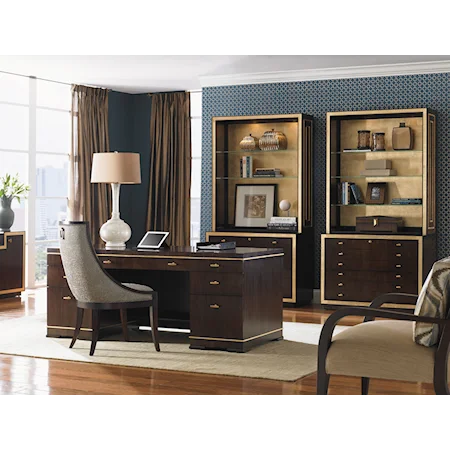 Paramount Executive Desk with File Storage, Wire Management, and Gold Tipping