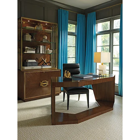 Contemporary Angled Writing Desk with Faux Leather Writing Surface