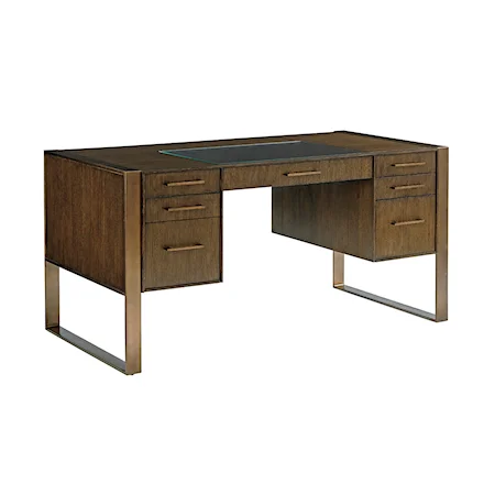 Contemporary 7-Drawer Structure Desk with Glass Insert