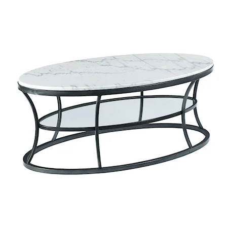 Oval Cocktail Table with Marble Top and Glass Shelf