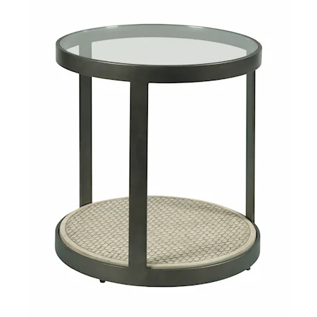 Industrial Round Concrete End Table with Glass Top