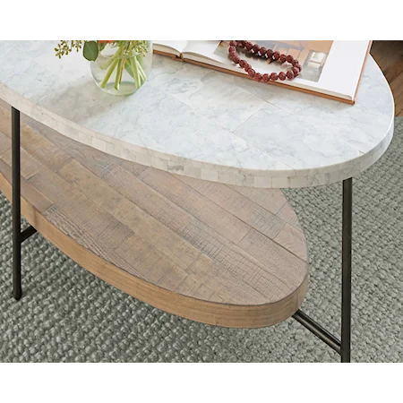 Industrial Oval Cocktail Table with Marble Top