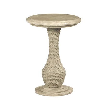 Relaxed Vintage Biscane Round End Table with Woven Seagrass Pedestal