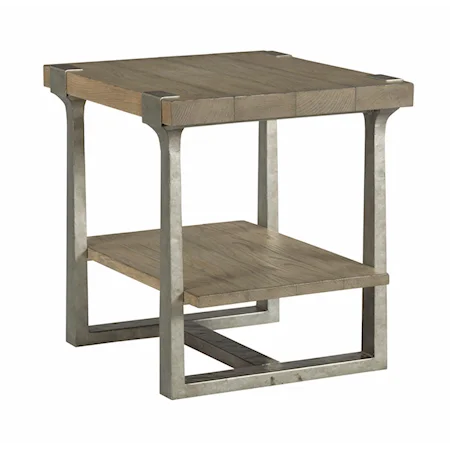 Industrial Rectangular End Table with Shelf