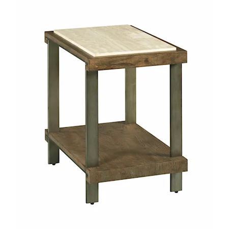 Contemporary Wood and Metal End Table with Stone Top