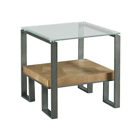 Industrial Rectangular End Table with Glass Top