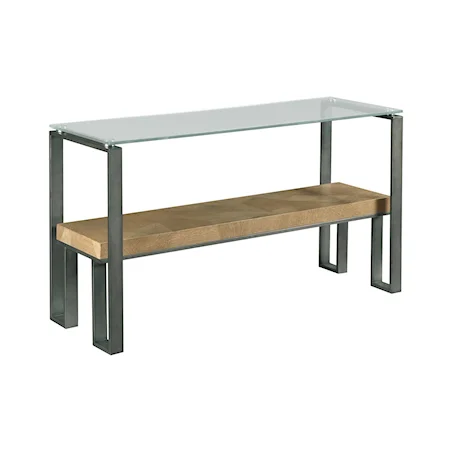 Industrial Sofa Table with Glass Top