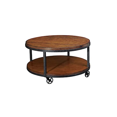 Round Cocktail Table with Shelf and Wheels