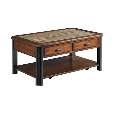 Rustic-Industrial Small 2 Drawer Rectangular Cocktail Table