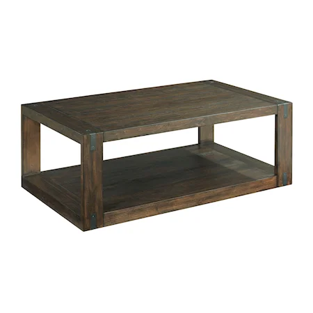 Casual Rectangular Coffee Table with Shelf and Removable Casters