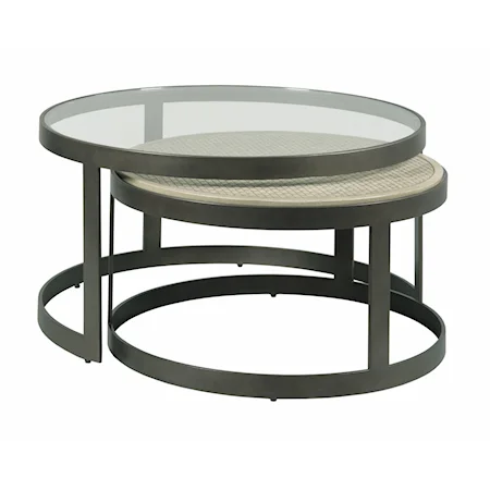 Industrial Nesting Coffee Tables with Concrete and Glass Tops