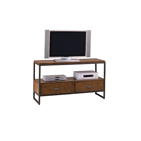 Entertainment Console with Distressed Woodwork and Metal Frame