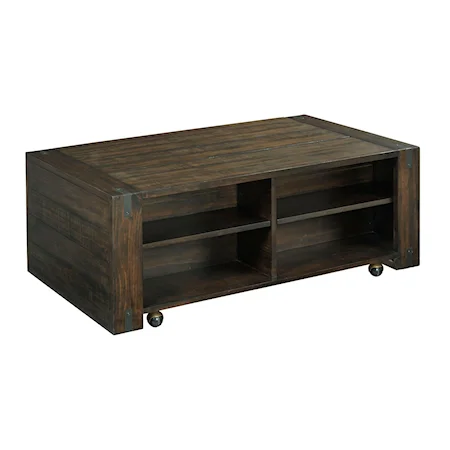 Casual Rectangular Lift Top Coffee Table with Shelves and Removable Casters