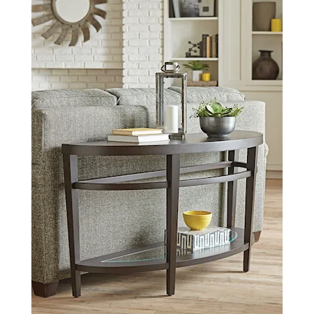 Transitional Sofa Table with Glass Insert Shelf