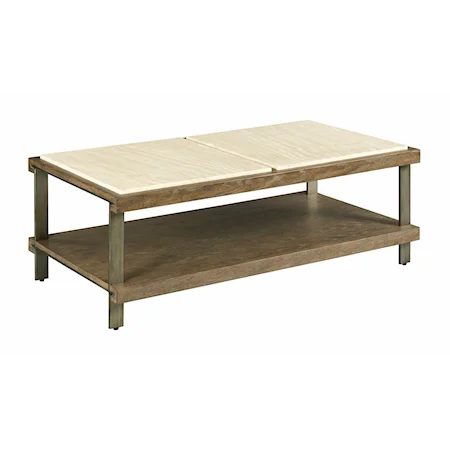 Contemporary Wood and Metal Rectangular Coffee Table with Stone Top