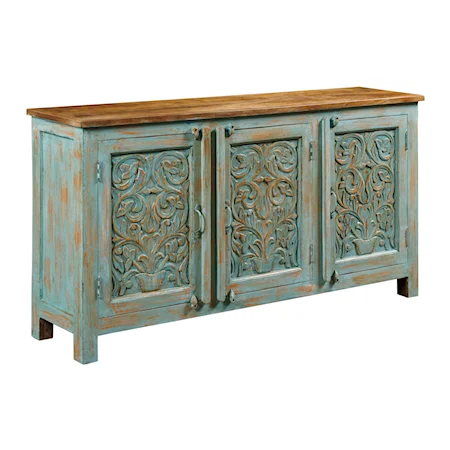 Boho Vintage Blue Three Door Cabinet