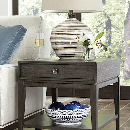 Transitional Rectangular Drawer End Table with Storage