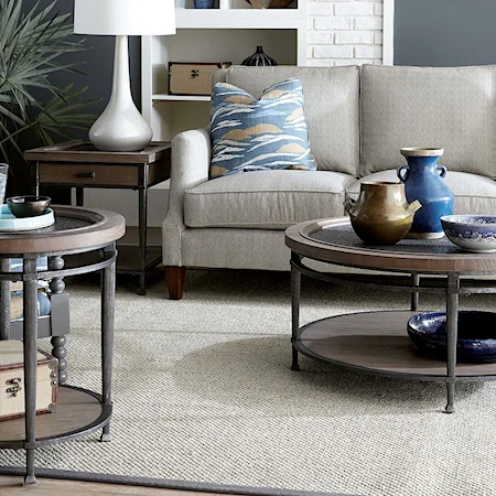 Transitional Round Coffee Table with Glass Top