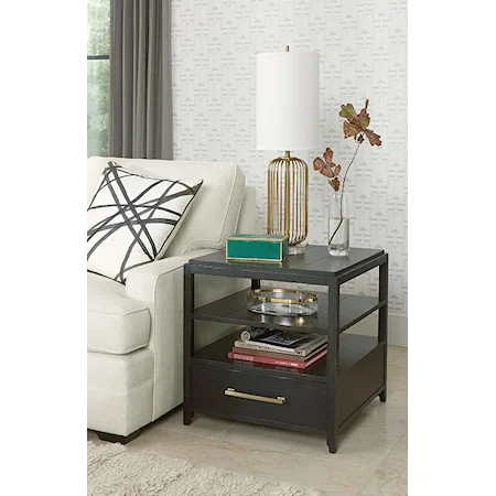 Transitional Rectangular Drawer End Table with Open Shelving