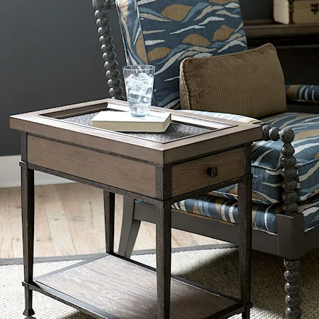 Transitional Chairside Table with Glass Top Insert