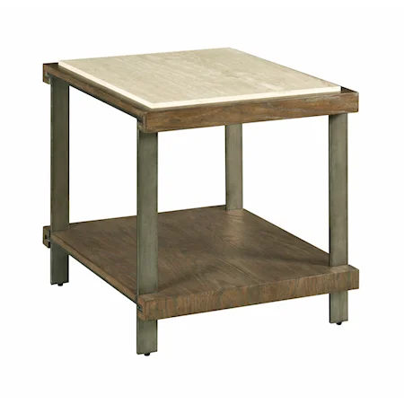 Contemporary Wood and Metal Rectangular End Table with Stone Top