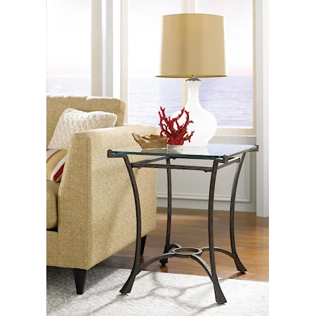 Contemporary Metal Rectangular End Table with Glass Top
