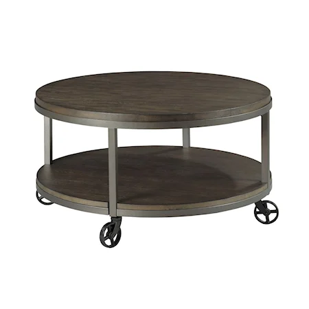 Round Cocktail Table with Shelf and Wheels