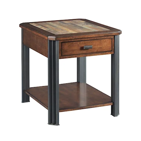 Rustic-Industrial Rectangular 1 Drawer End Table