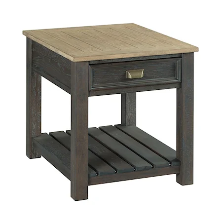 Casual Two Tone Rectangular Drawer End Table