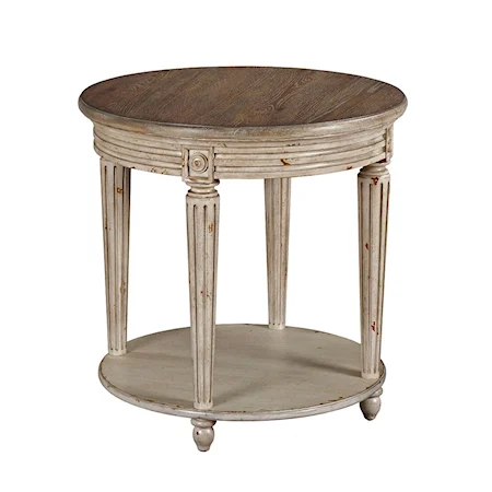 Round End Table with Distressed Finish