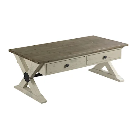 Trestle Rectangular Cocktail Table with 2 Drawers