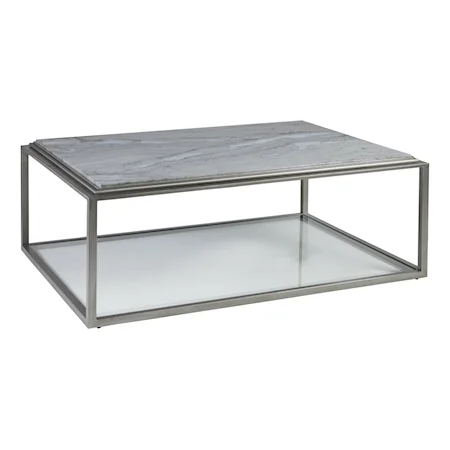 Transitional Rectangular Metal Cocktail Table with Marble Top