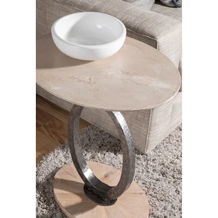 Transitional Oval Drink Table with Stone Top