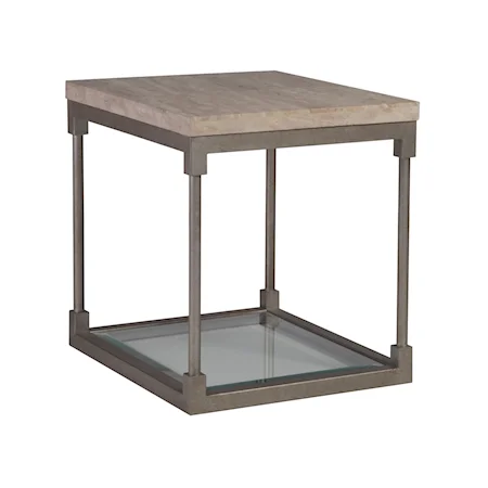 Transitional Rectangular End Table with Travertine Top