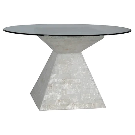 56 Inch Round Gypsum Dining Table with Glass Top