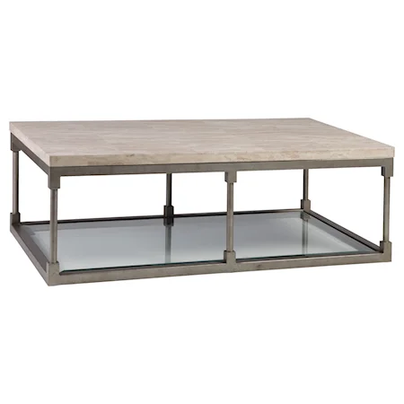 Transitional Rectangular Cocktail Table with Travertine Top